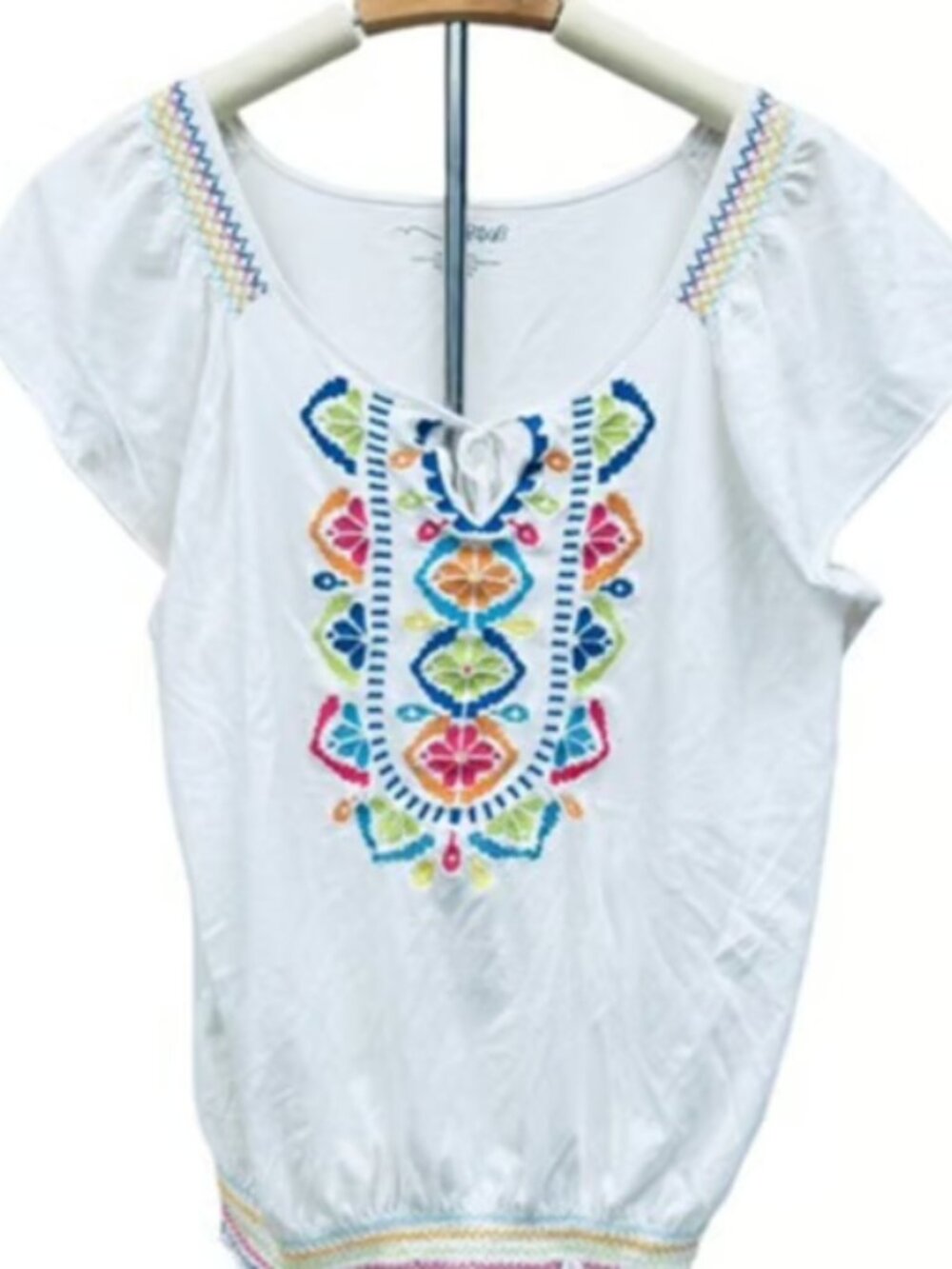 RXB Breathable Lightweight Colorful Embroidered Short Sleeve Summer Top Boho